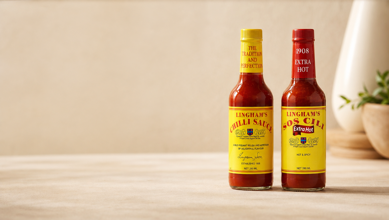 Lingham's heritage red hot-sauce bottle.