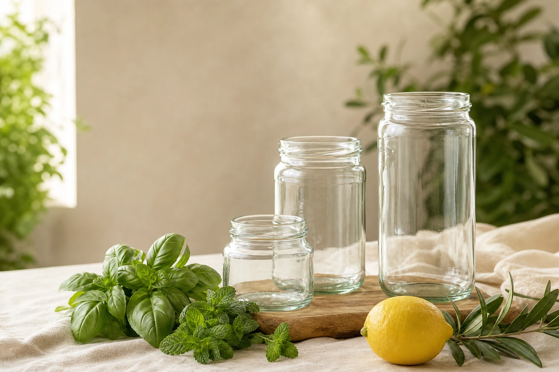 Glass bottles and jars for sauces, oils, coffee and specialty food packaging.