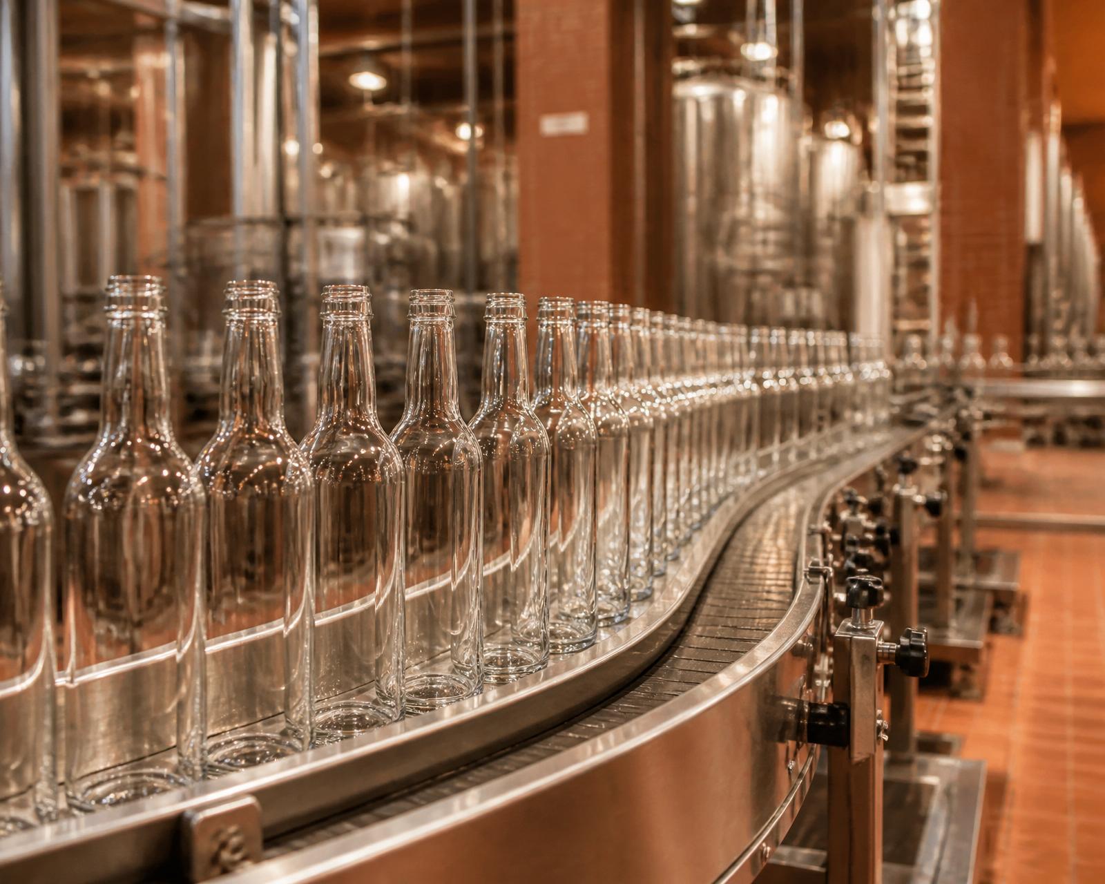 Glass bottles on the Phoenix Packaging production line