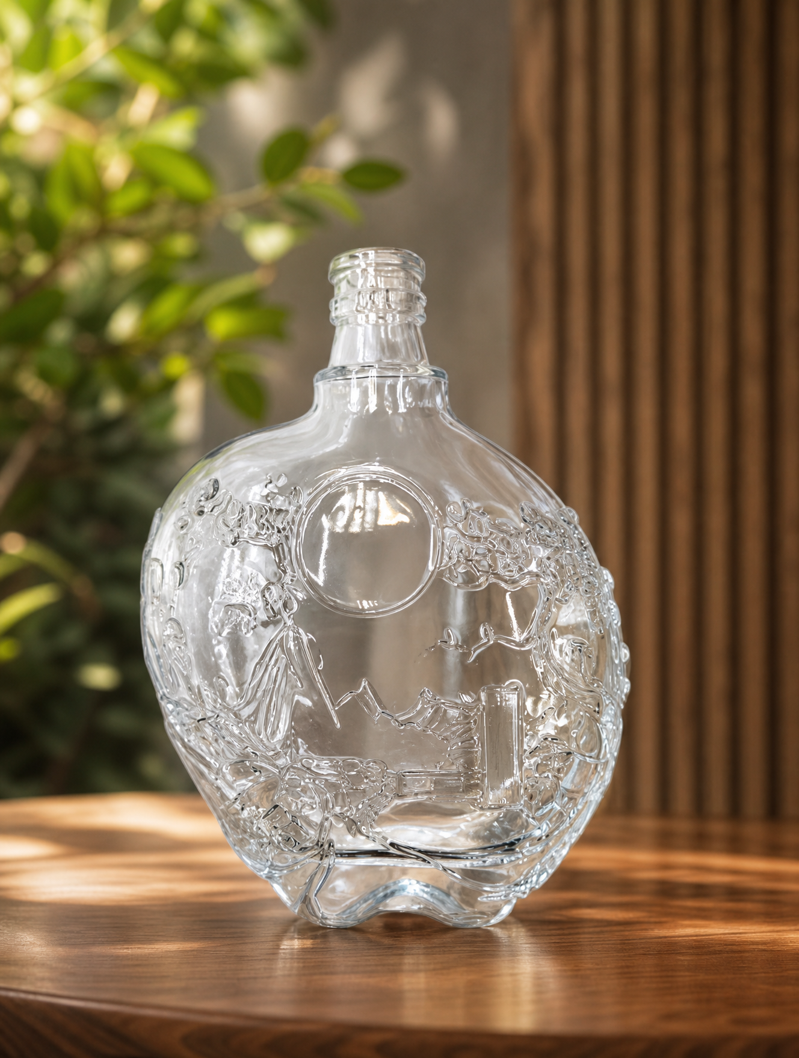 Embossed flint-glass flask