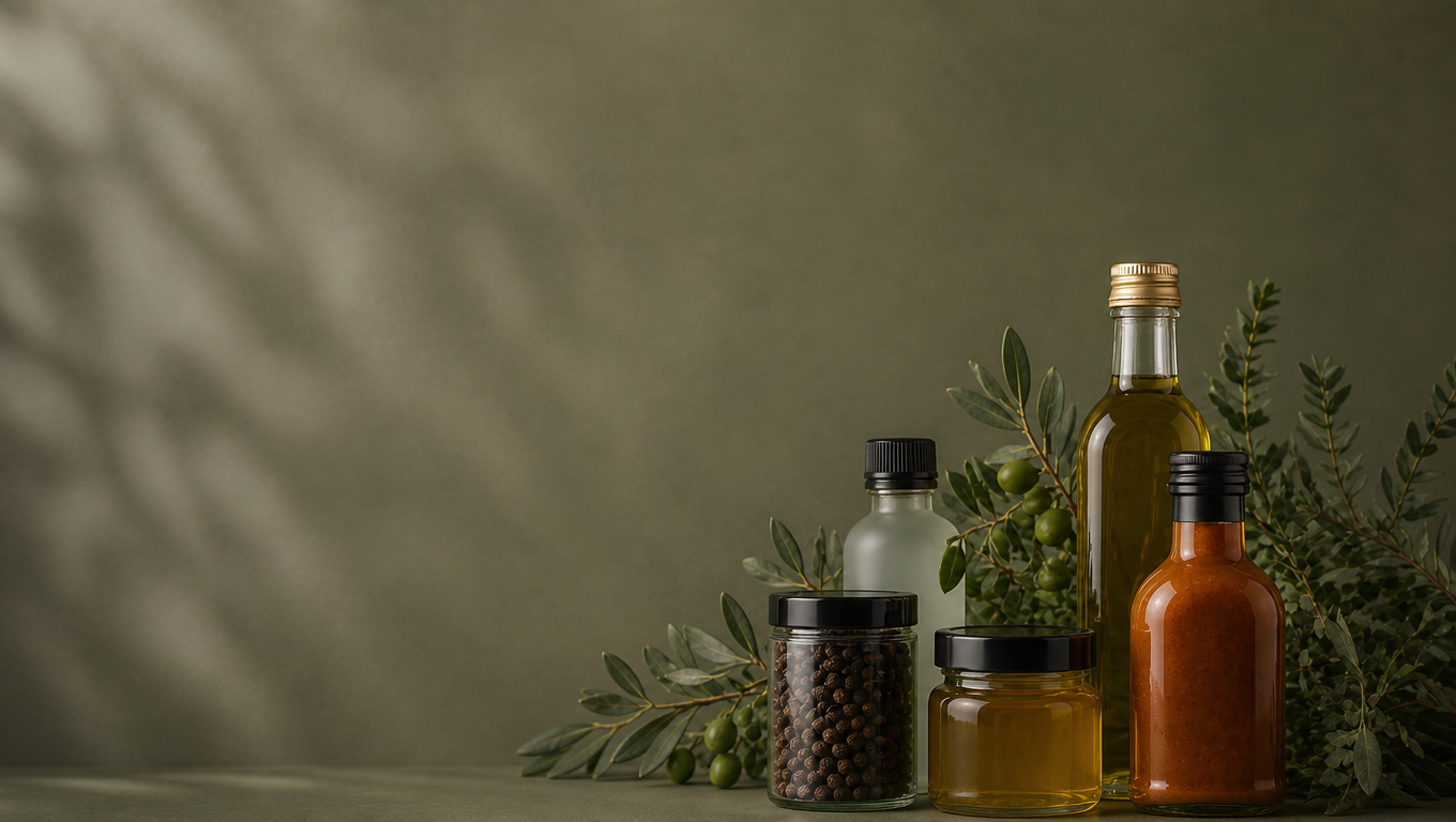 Olive oil, sauce and food packaging with fresh olive branches — Phoenix Packaging