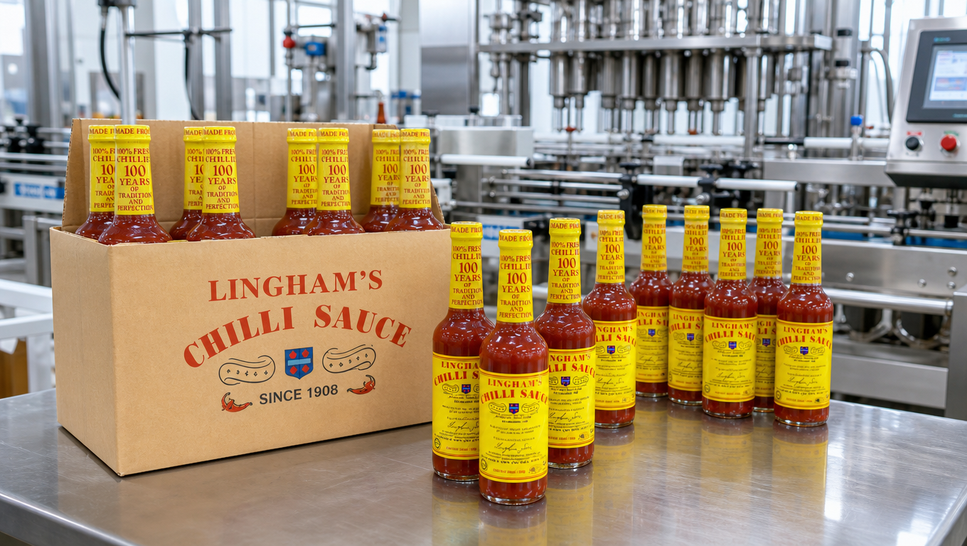 Case of Lingham's bottles at the partner plant.