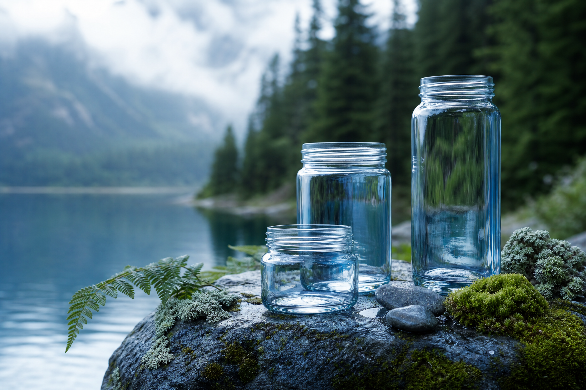 Glass jars in nature