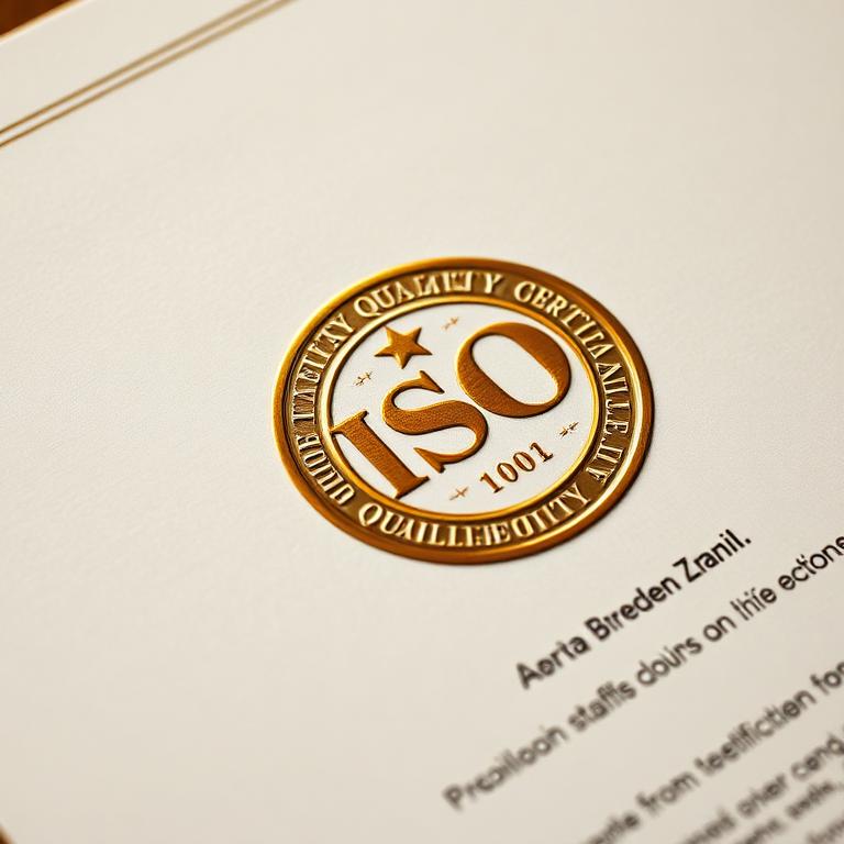 Quality certification document with embossed seal