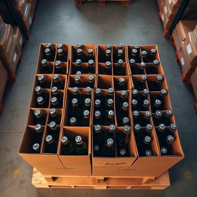 Finished bottles packed on a pallet ready for dispatch